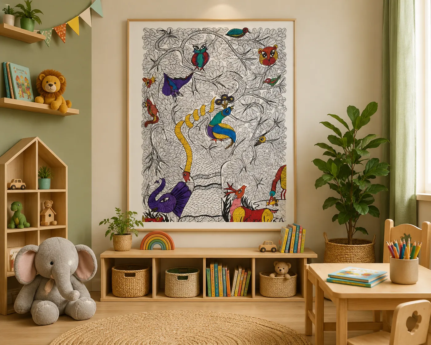 Canopy of Creatures – Gond – Acrylic and Pen on Recycled Paper