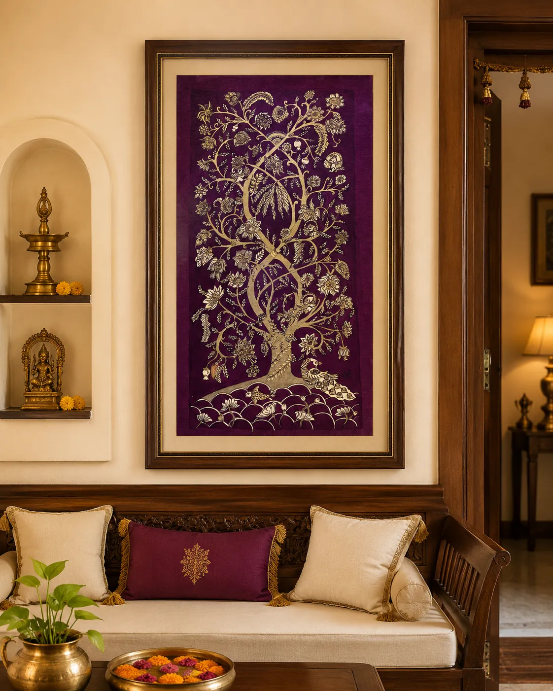 Vaishali Plum Vriksha – Kalamkari – Acrylic on Canvas
