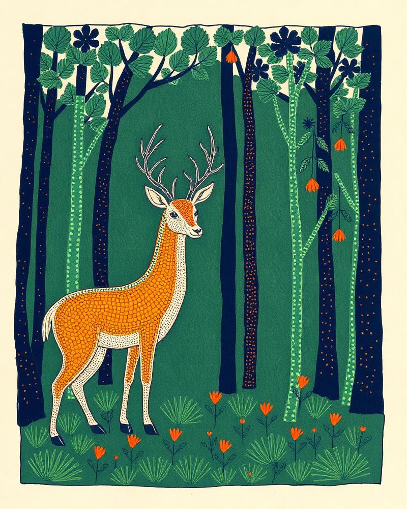 Gond Forest – Gond-inspired – Acrylic on canvas